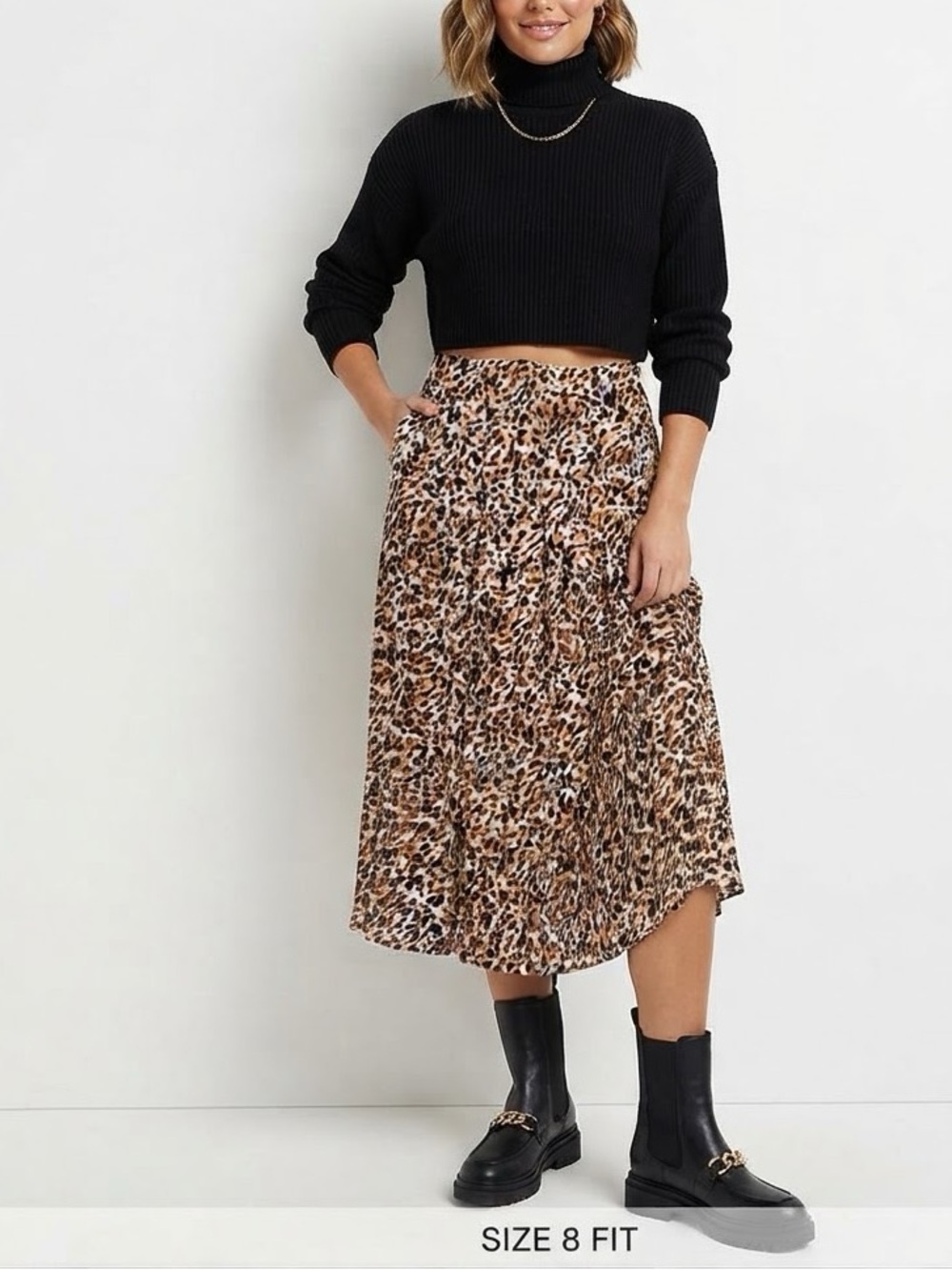 Ann Taylor Animal Print A-Line Skirt in Brown & White Size 8 Like New